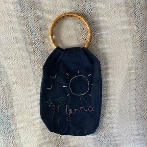 Embroidered Handbag with Bamboo Handle